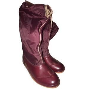 Vintage Maroon Fleece-Lined Winter Boots